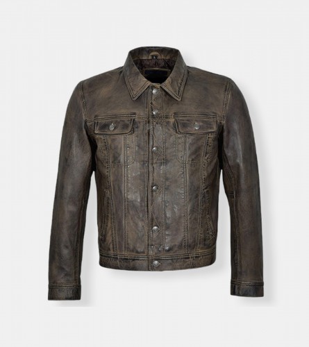 MEN CLASSIC WAXED BROWN SHEEP LEATHER JACKET